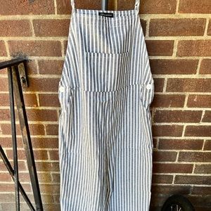 Size medium Shinestar overalls, white and blue striped.